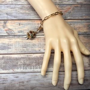 B&P gold tone crown charm bracelet faux gemstones